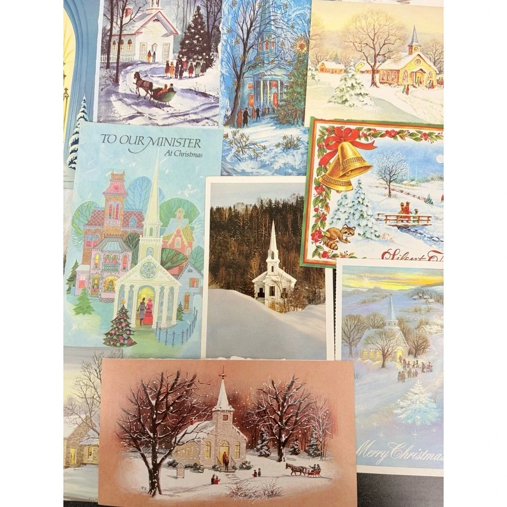 Vintage Christmas Cards Fronts ONLY Churches Cathedrals Scrapbooking Crafts 50+